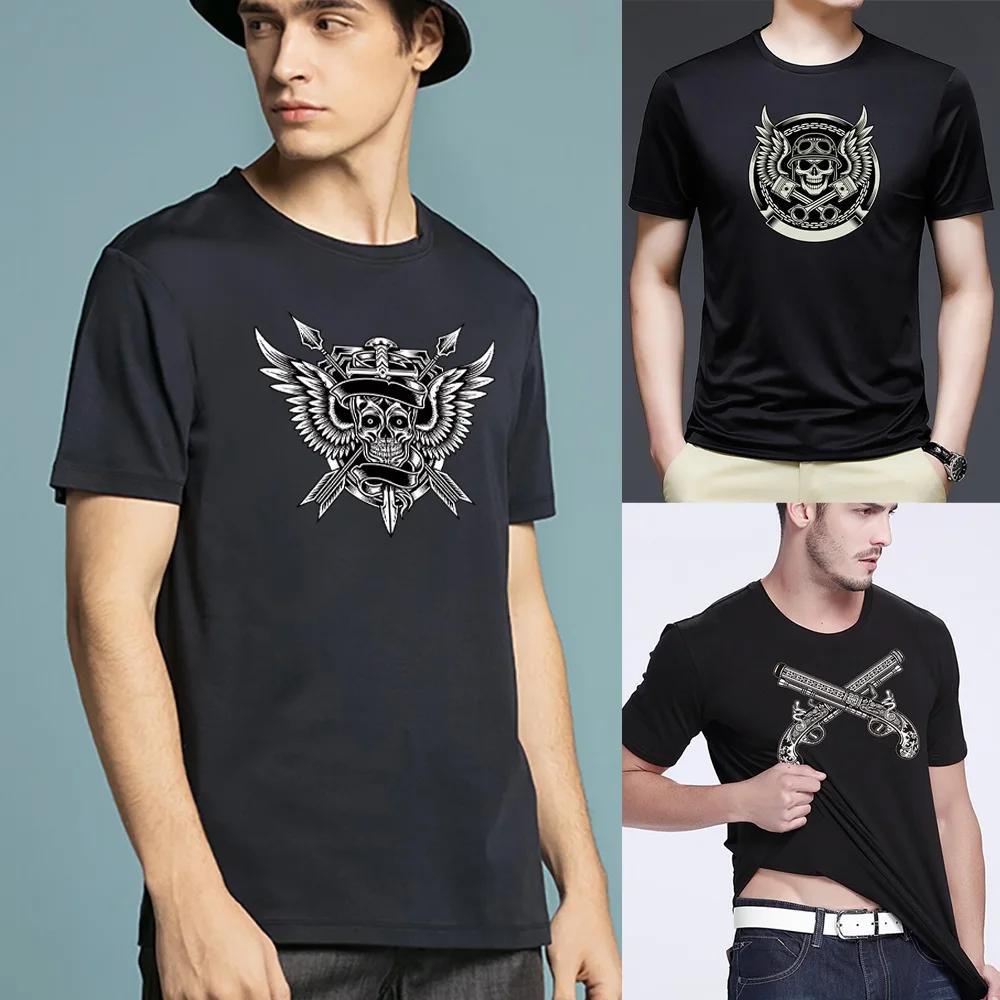 Harajuku T-Shirt Skull Printed Clothes 2022 Men Summer O-neck Short Sleeve Tshirt Hip Hop Streetwear Casual Slim Top Pullover