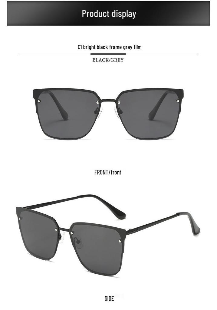 Trendy European & American Large Frame Street Style Polarized Metal Sunglasses for Outdoor Casual Wear
