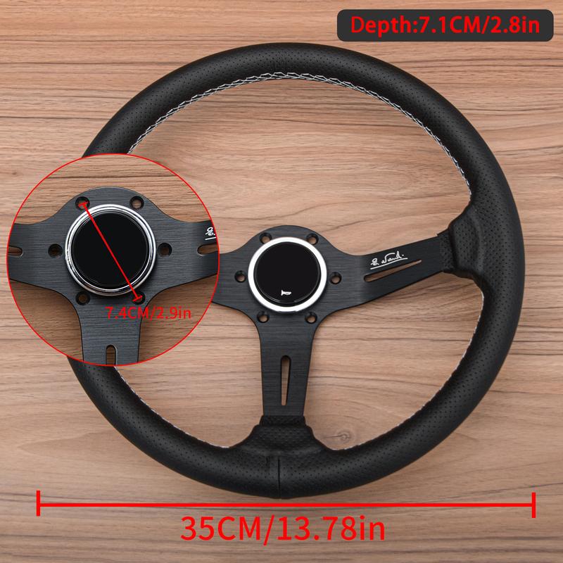 14inch 350mm JDM Racing Leather Steering Wheel Universal Deep Corn Sports Drift Steering Wheel