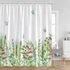 Floral Shower Curtain Colorful Flowers Birds Butterfly Botanical Green Leaves Bathroom Curtains Modern Bathtub Decor with Hooks