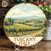 Vintage Tuscan Landscape Metal Round Wall Art Rustic Farmhouse Circle Decor for Living Room Bedroom