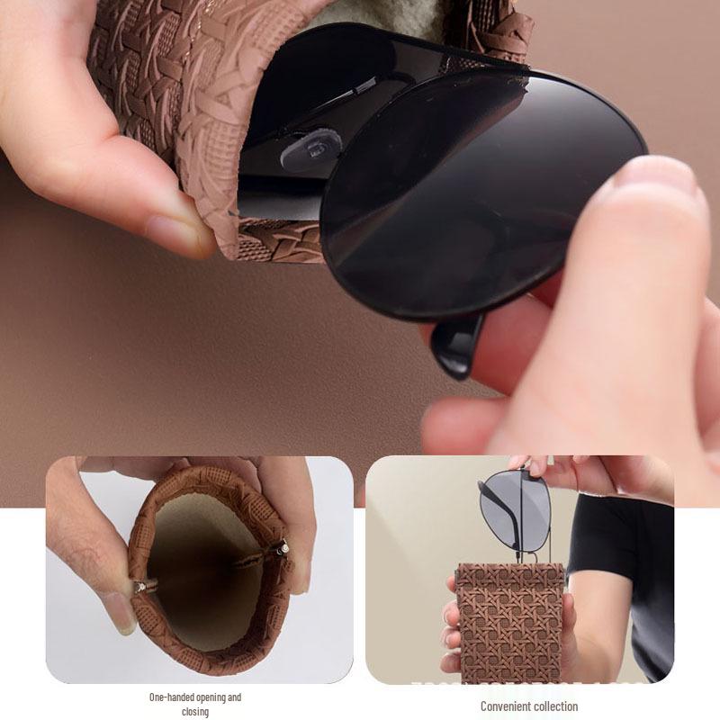 Brillen- & Sonnenbrillenetui mit Leder-Druckknopfverschluss, Tragbare Aufbewahrungstasche mit Kordelzug
