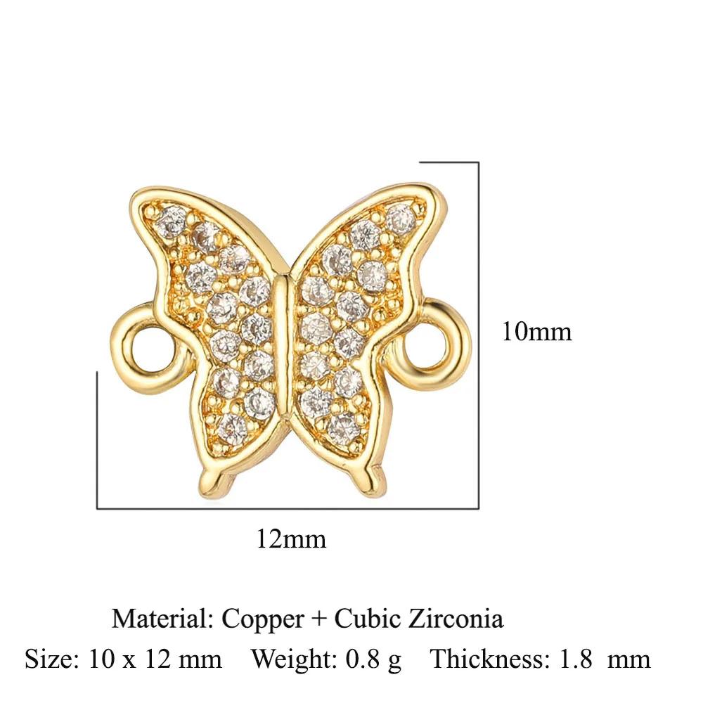 Crown Heart Bowknot Brass CZ Connector Charm Butterflry Corss Angel Bee Evil Eye Star Bracelet Making DIY Jewelry