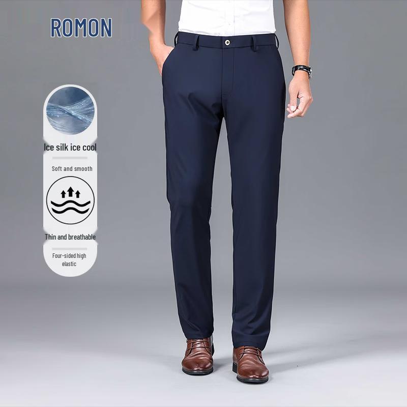 Romon Men's Straight Fit Stretch Casual Trousers
