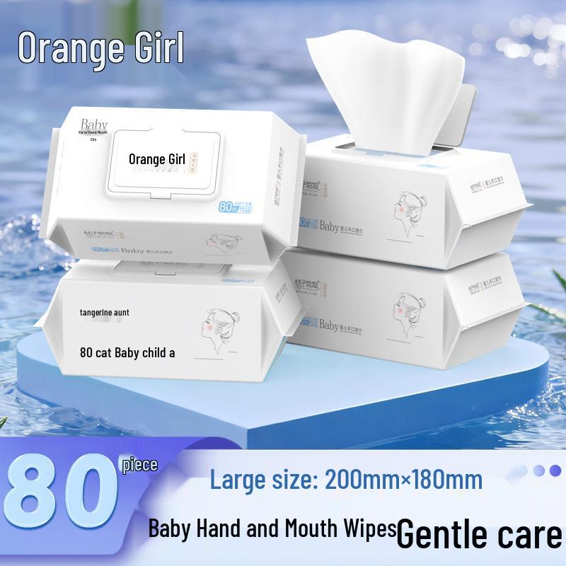 

Orange Girl Baby Hand & Mouth Wipes, Large Family Pack, 80 Thick Disposable Wipes