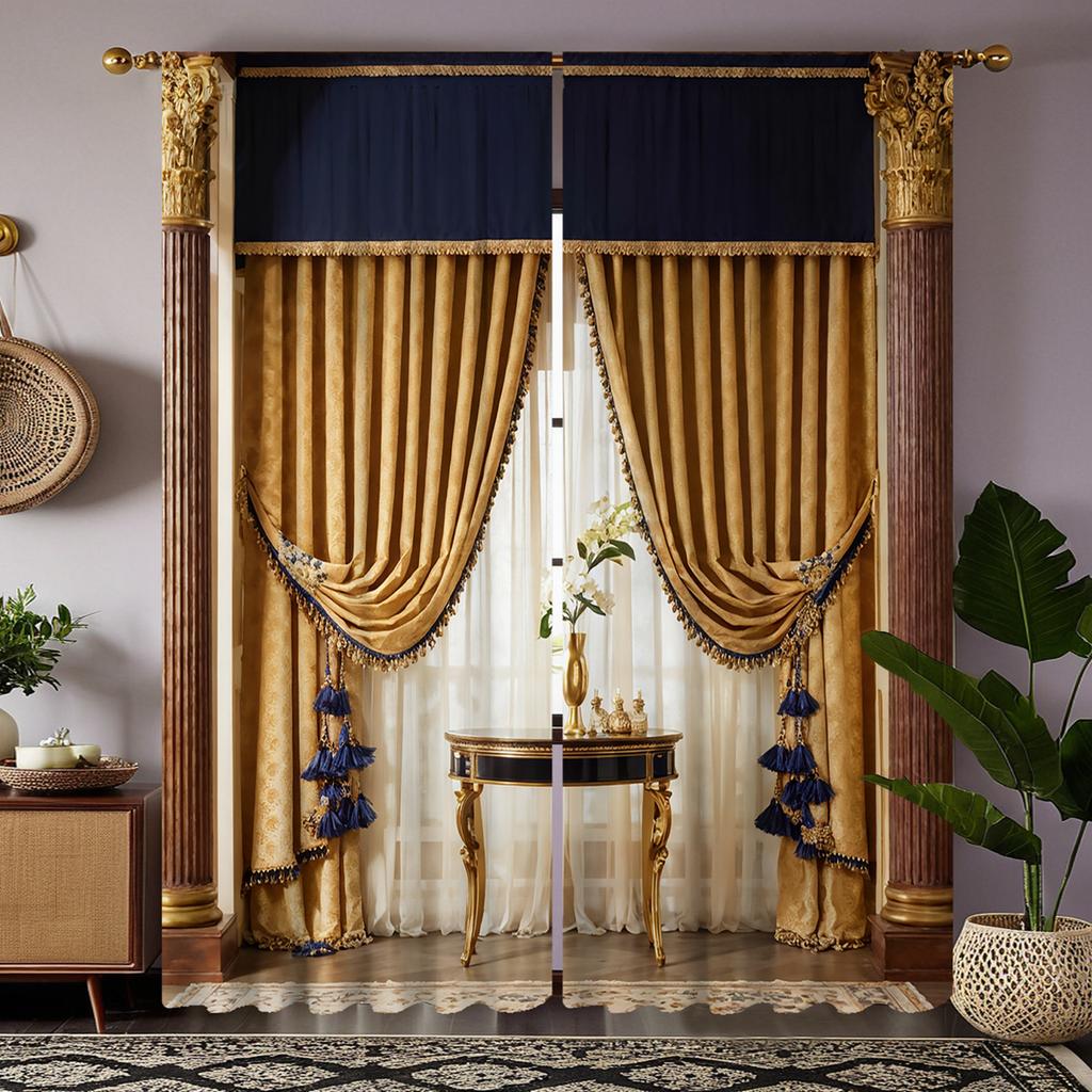 2-piece HD Digital Yellow Color Simple and Generous Lace Curtains Home Decorating Style Decoration Living Room Bedroom Through T