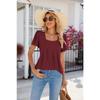 Women's Fashion Casual Summer Spring Solid Color Print Short Sleeve Square Collar Blouses & Shirts