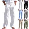 Men's Linen Drawstring Trousers  Beach Casual Sports Straight Leg Trousers