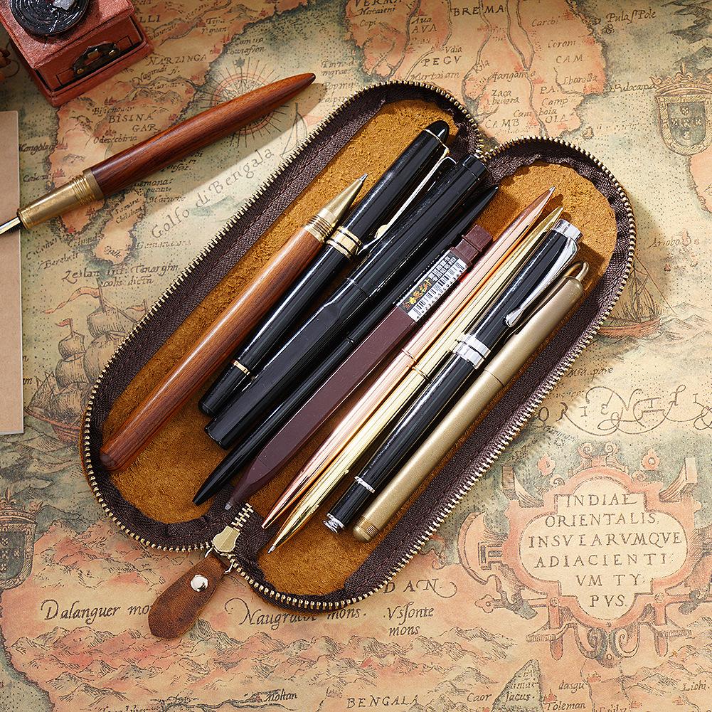 Stylish Top Grade Genuine Leather Pen Box Personalized Zipper Pencil Purse with Free Customization Craft Ideas