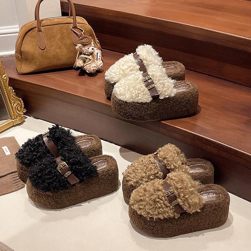 Neue Büro-Baumwollpantoffeln flauschige Pantoffeln Außenbekleidung Taschenkopf Halbschuh hoher Wert 22 Herbst und Winter