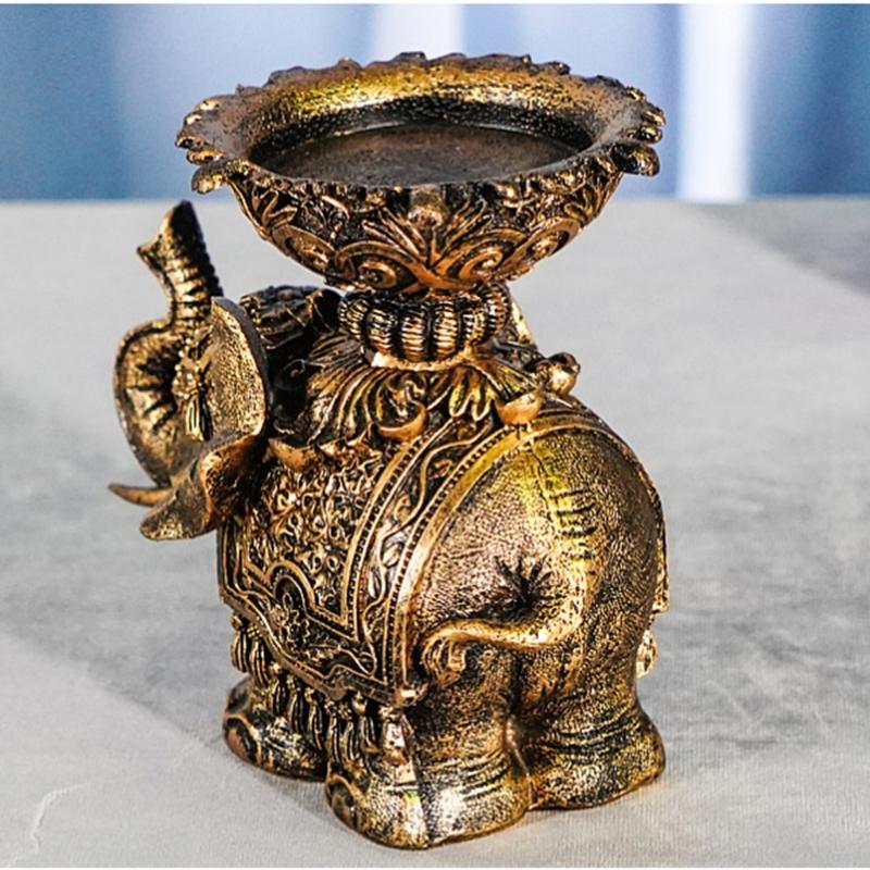 Lucky Antiqued Elephant Candle Holder Animal Statue for Desktops Centerpieces