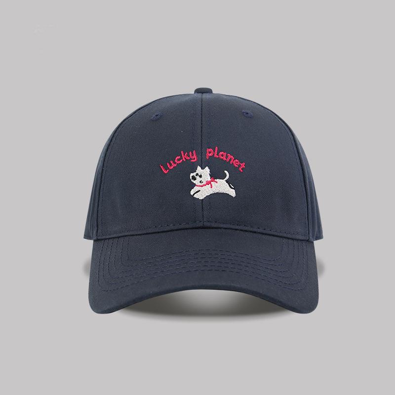 Embroidery puppy baseball cap women's spring new versatile sunshade big head circumference showing face small peaked cap male trend