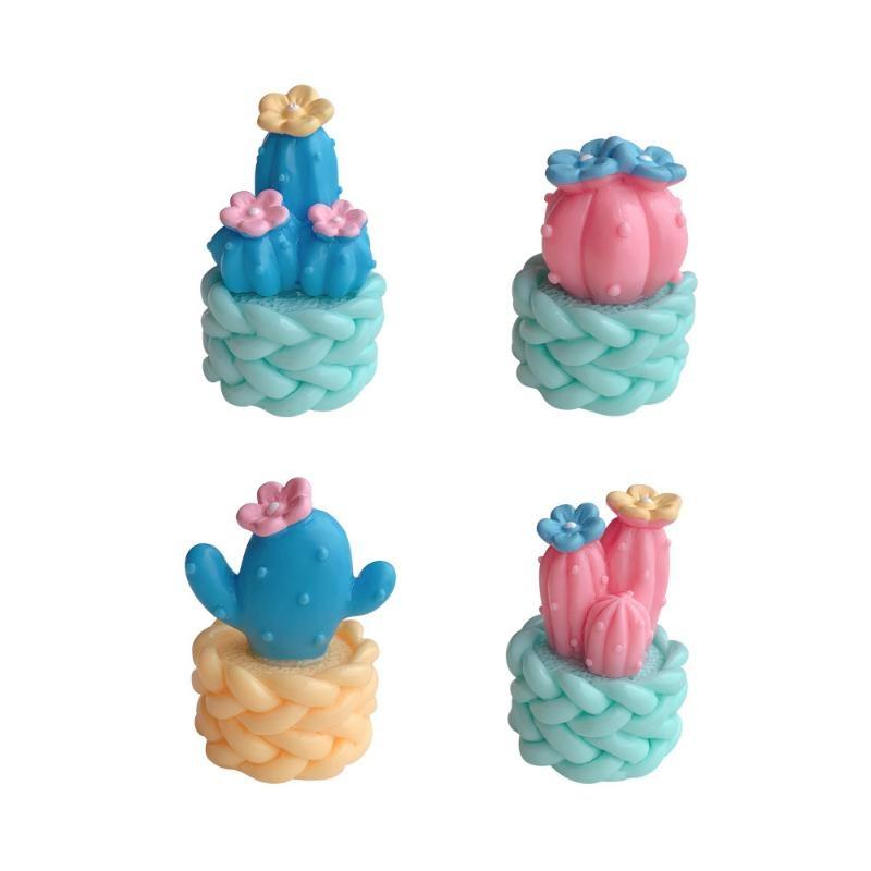4Pcs Mini Resin Cactus Figurines Lightweight Portable Artificial Plant Ornaments for Travel Desk Decor