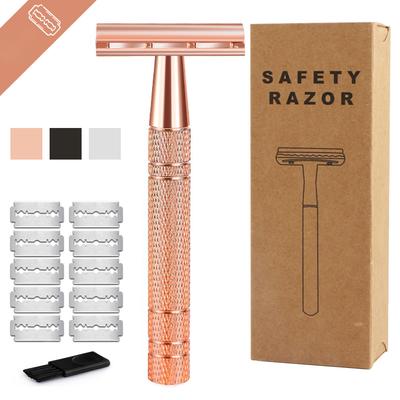 Holicí strojek Rose Gold Classic s dvojitým břitem pro pánské holení & Dámské čepele na holení pro odstranění chloupků Ruční holicí strojek