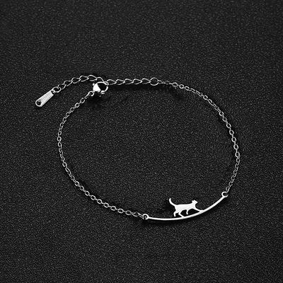 Lovely Trendy Stainless Steel Cute Cat Anklet Animal Pendant Chain Anklet For Women Girls  Jewelry Birthday Gifts