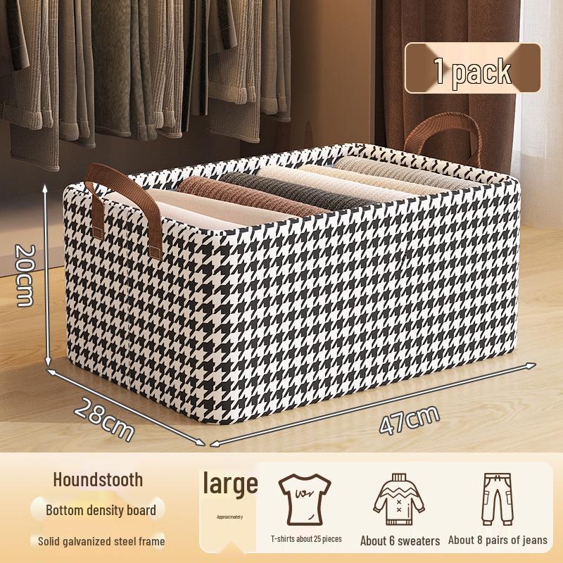 Houndstooth Foldable Fabric Storage Box for Clothes and Wardrobe Organization