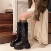 Thick Soled Long Tube Boots Women Autumn Winter 2025 New British Style Knight Boots  Knee Length Buckle Slim and Tall Tube Boots