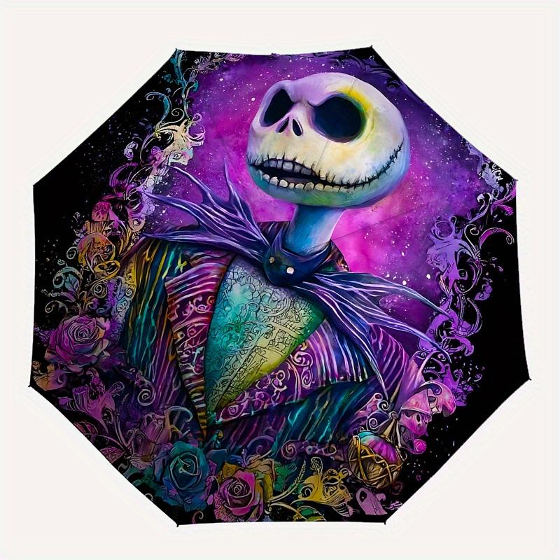 1 Auto Open Jack Skellington, Nightmare Before Christmas Themed Colorful 8-rib Portable Umbrella for Men and Women, A Compact Commuting Comp