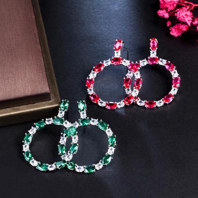 CMM Fashion Party Jewellery Red/Green Cubic Zirconia Circle Drop Earrings for Women