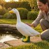 Porch Goose Statue Yellow Beak Standing Black Eyes Lawn Ornament for Garden, Yard,