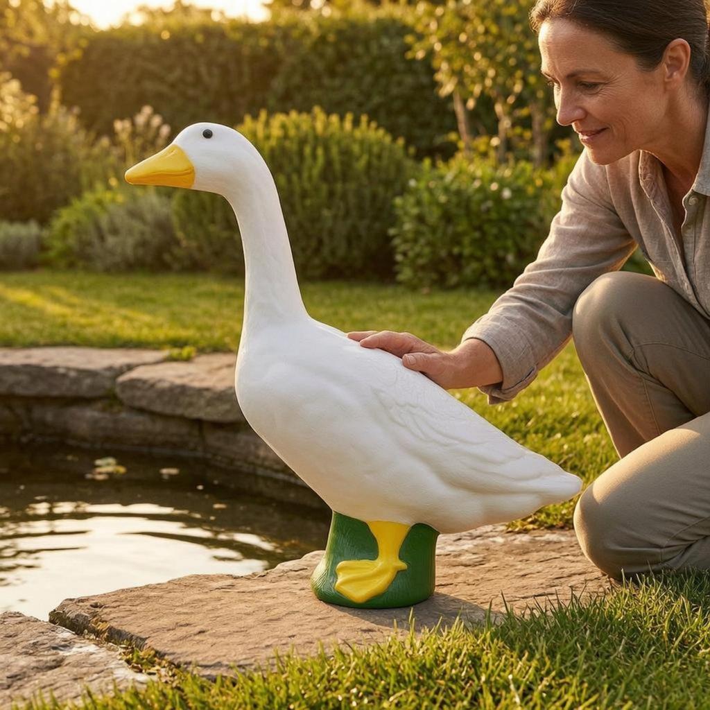 Porch Goose Statue Yellow Beak Standing Black Eyes Lawn Ornament for Garden, Yard,