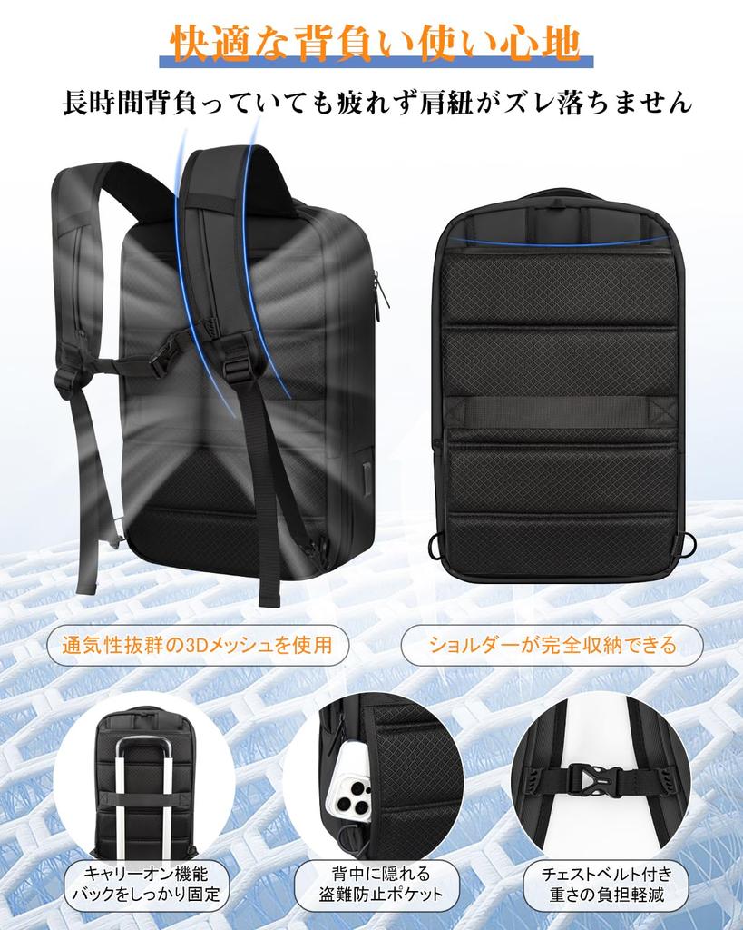 [Neue Reise] Business-Rucksack für Herren, Perfekt für 3-Tages- oder 2-Nächte-Geschäftsreisen, Wasserdicht, Erweiterbar, mit Spezifischem Fach für einen 15,6-Zoll