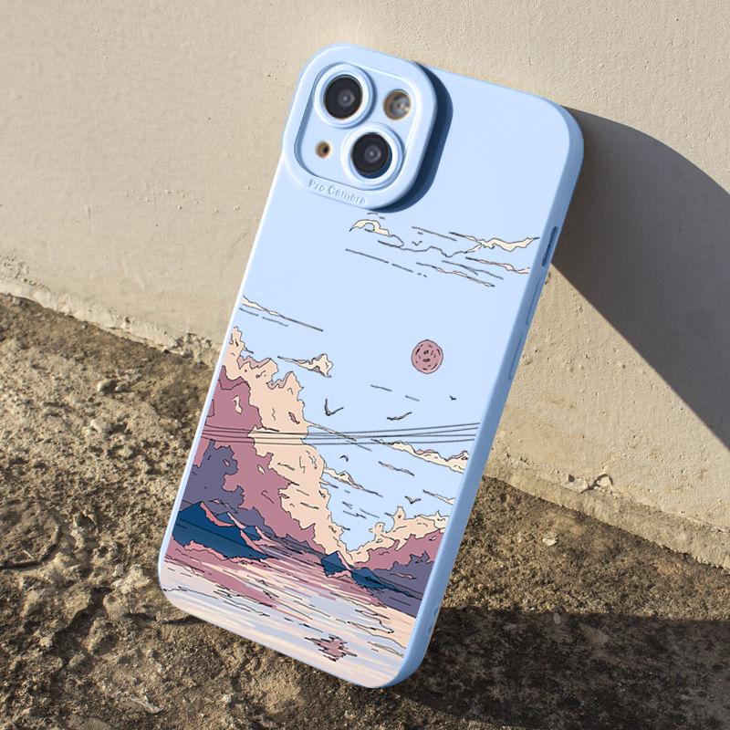 Für iPhone 14 15 Plus Hülle Für iPhone 13 14 15 Pro Max 12 13 Mini XR XS X 7 8 Plus Sonnenuntergangslandschaft Silikon Stoßfest Weiche Hülle