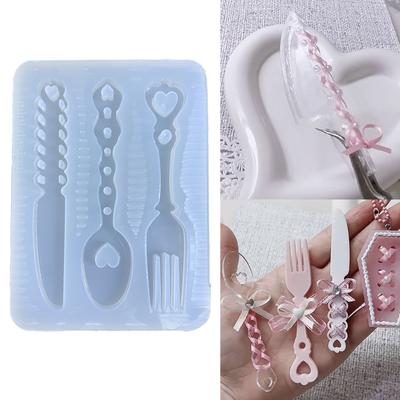 Geometrie Hohlgriff Messer-Gabel Löffel Teile Silikonform Frau Schlüsselanhänger Dekorative Anhänger Form für DIY Handwerk