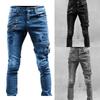 Retro Moto Biker Jeans elastici dritti da uomo Foro con cerniera Streetwear Punk Pantaloni cargo in denim scarno Pantalones Hombre Y2K Abbigliamento
