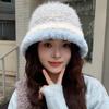 Polyester Fuzzy Fleece Bucket Hat 55cm To 59cm Head Circumference Cold Proof Basin Hat  For Women