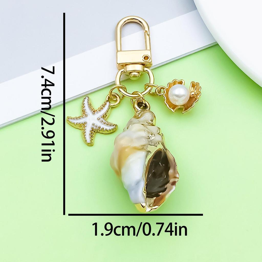 Creative Alloy Seashell and Pearl Keychain Pendant