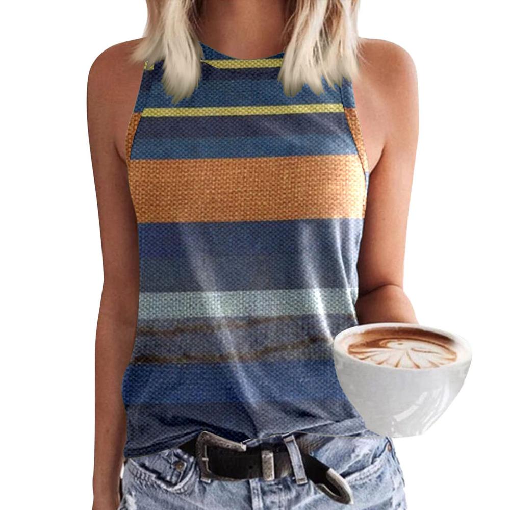 Bohemian style women's T-shirt, printed sleeveless T-shirt, casual summer basic loose T-shirt, beach top, women's fashionable top