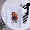 Girls Fashionable Pure Cotton TShirt with Teddy Bear Cartoon Pattern Summer Clothing Fun Childrens Wear Y2K Style