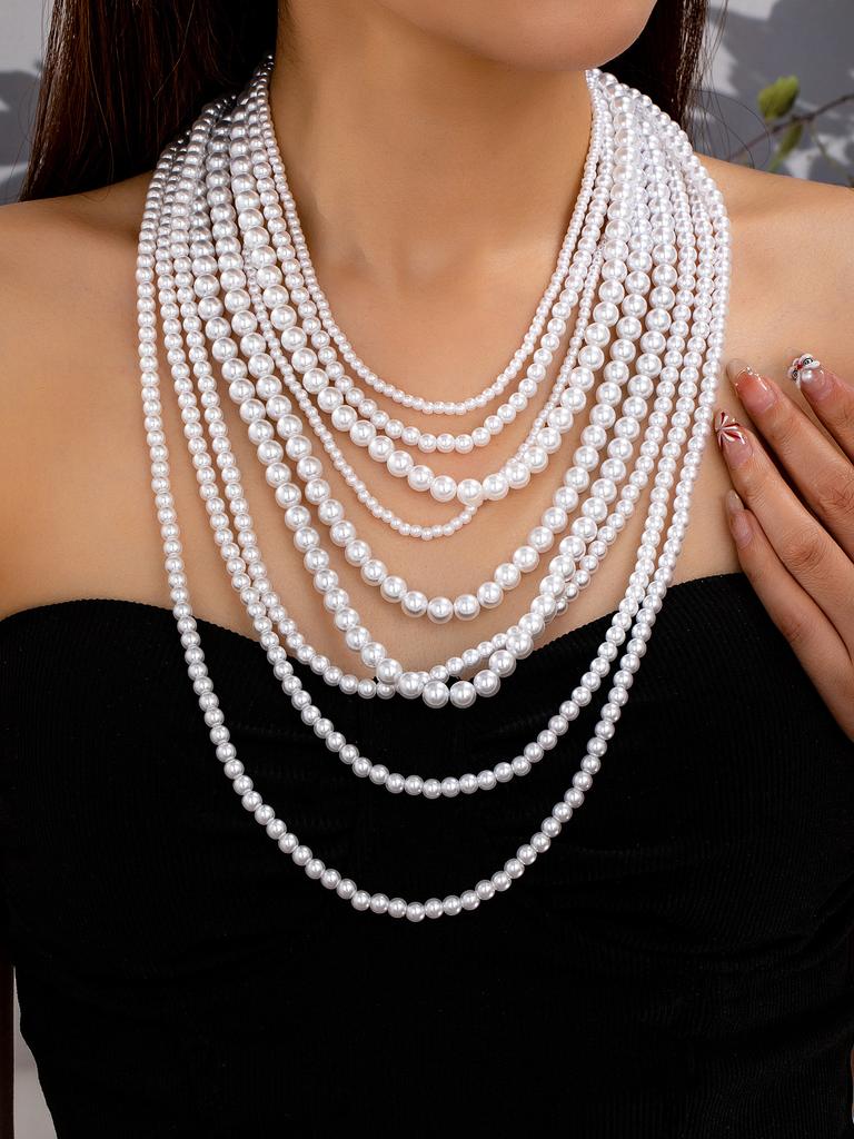 ZA hot sale, French pearl exaggerated pearl collarbone sweater chain, multi-layer items