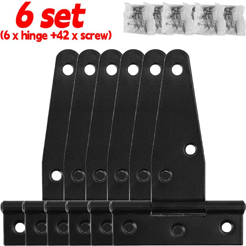 1/6set Steel T Shape Hinge Iron Triangle Hinge Rustproof Heavy Duty Furniture Hardware Black Home Door Gate Cabinet Hinges