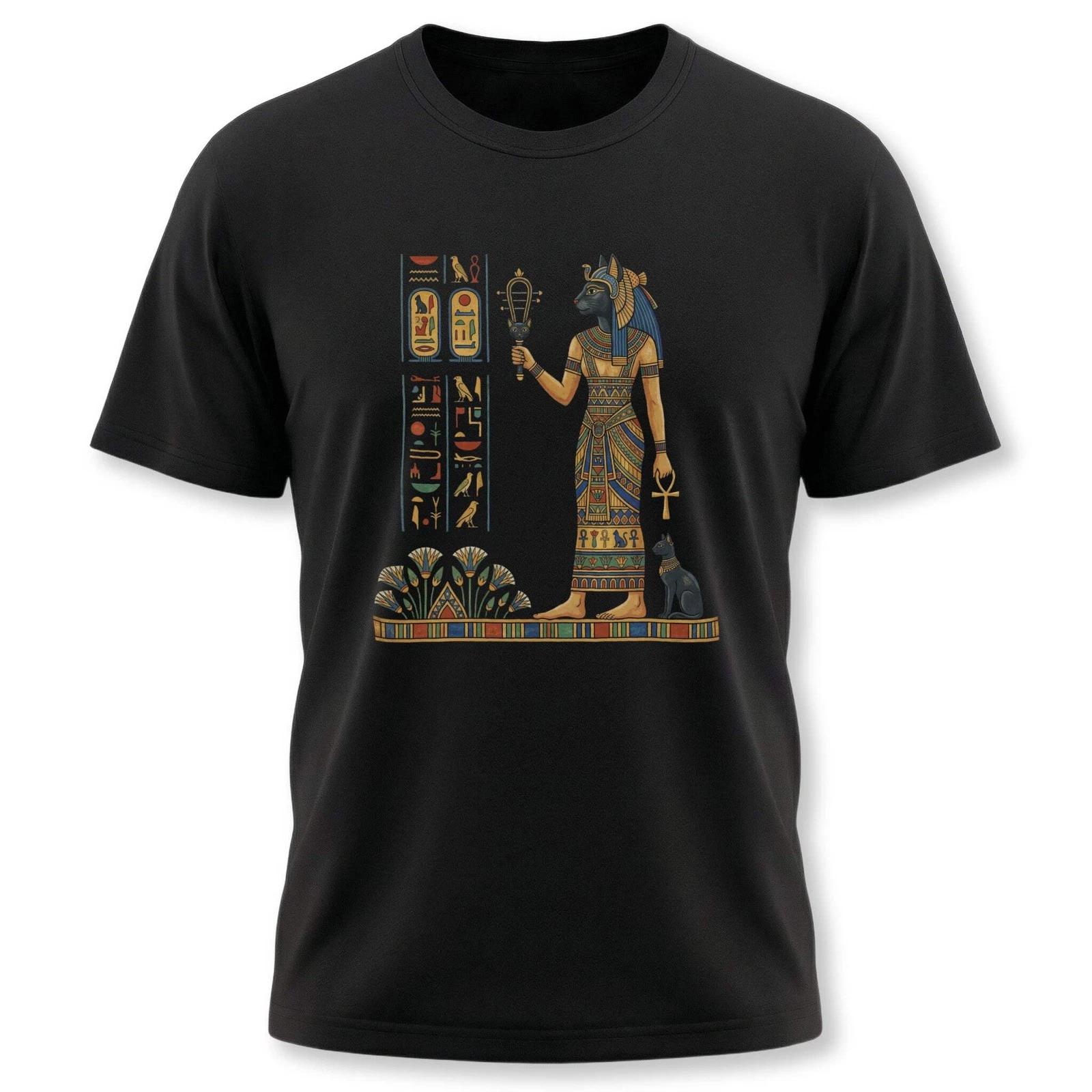 Egyptian Bastet Cat Goddess T-Shirt | Ancient Egypt Hieroglyphs Graphic Tee XS