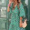 Women Dress Geometric Print Large Hem Autumn Bohemian Ruffles Long Dress for Beach
