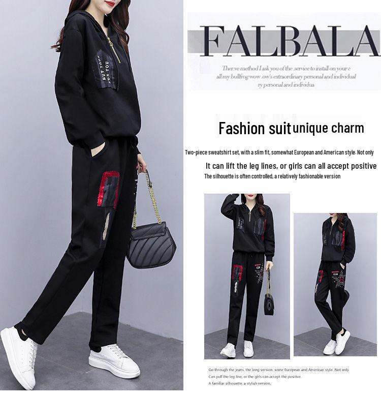 Women's 2025 Autumn/Winter Fleece-Lined Loose Sportswear Set: Long-Sleeve Sweatshirt & Trendy Long Pants.