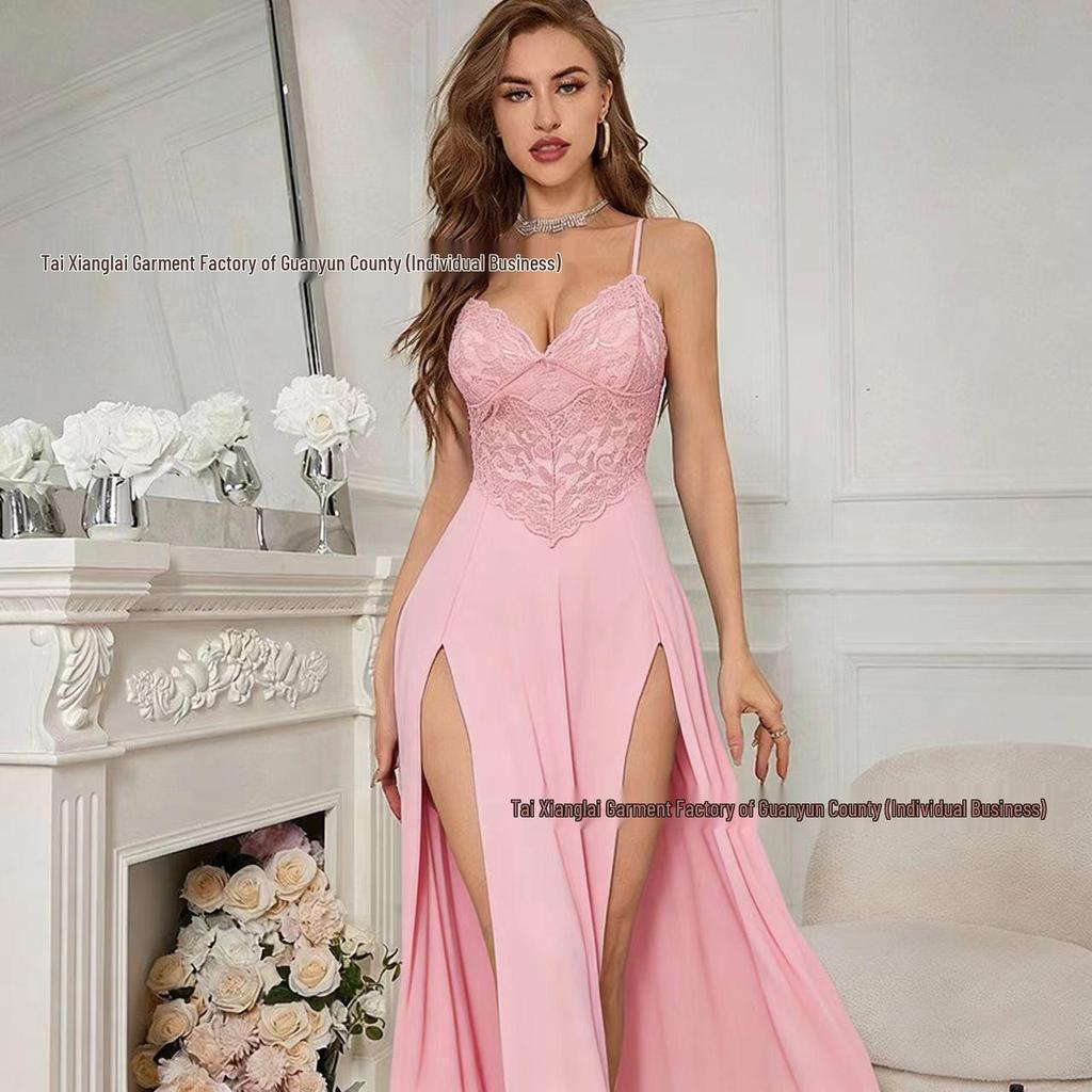 European & American Sexy Lingerie: Women's Temptation Slit Nightgowns