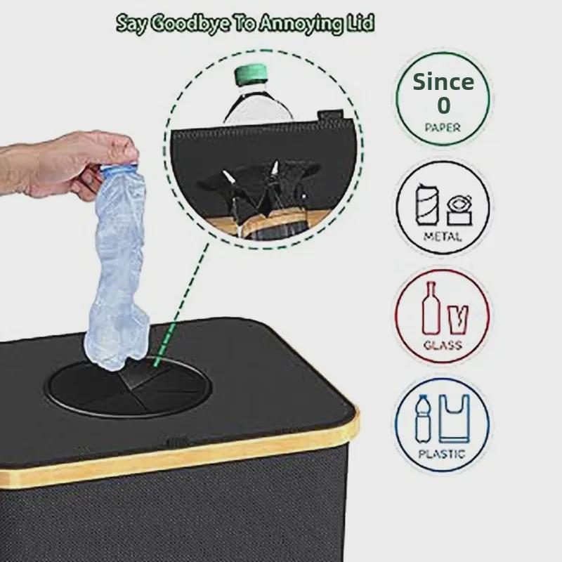 Bamboo Storage Basket with Lid: Removable Recycling Basket & Kitchen Trash Can