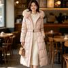 Winter natural real fox fur collar white duck down long waist down jacket casual versatile thickened warm jacket women