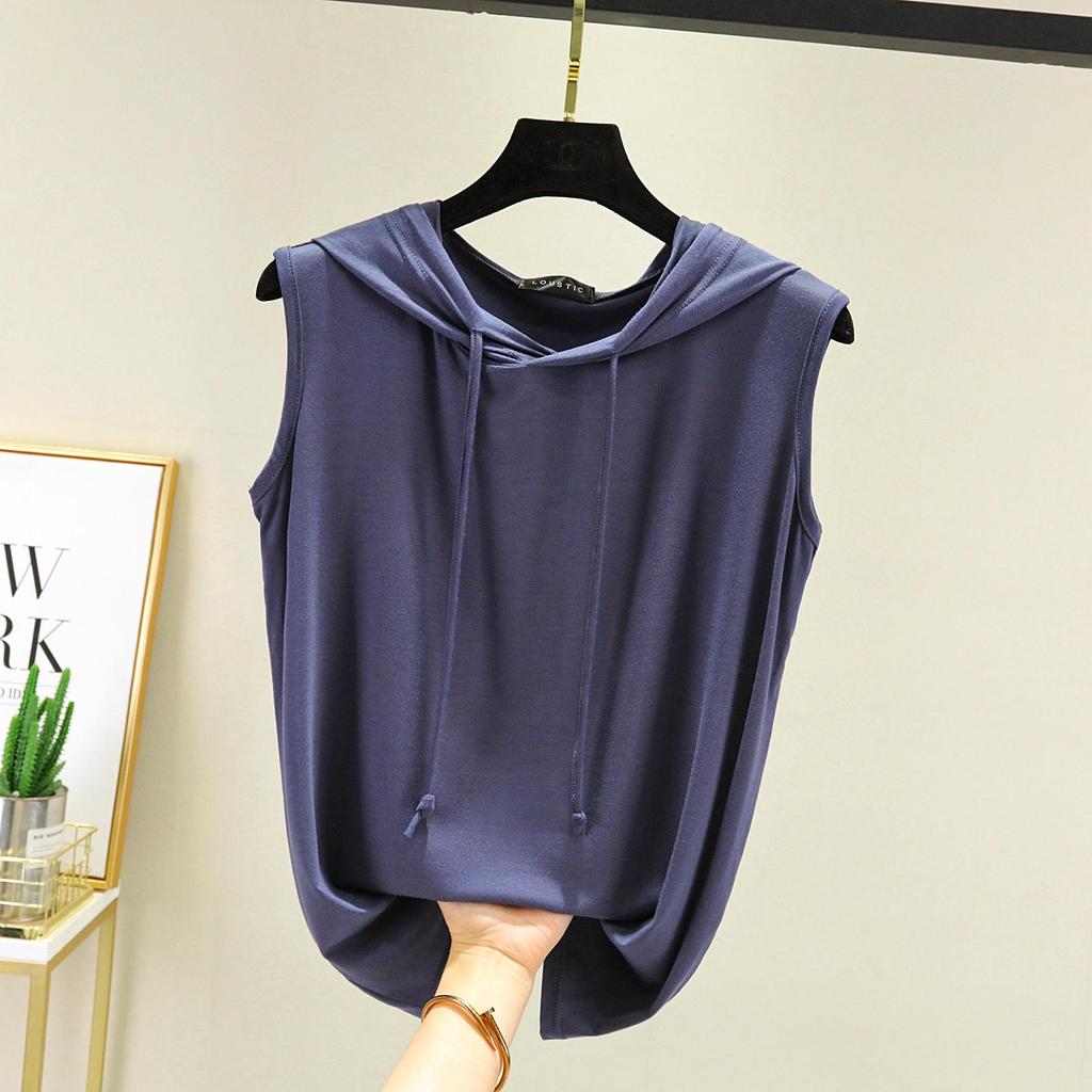 Spring Summer Women's Sleeveless Modal Vest Hooded Sweatshirt - Plus Size Slimming Loose Fit