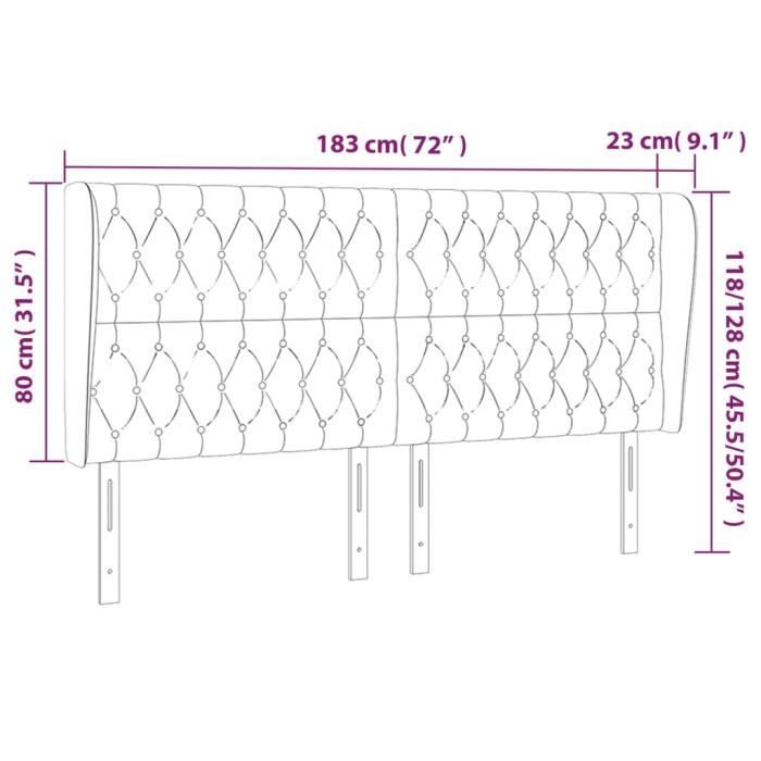 VidaXL Tête de lit avec oreilles Noir 183x23x118-128 cm Velours3118354