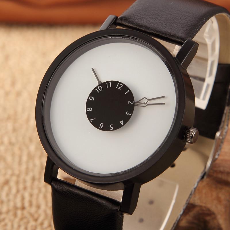 Korean Style Black & White Reverse Pointer Watch for Couples