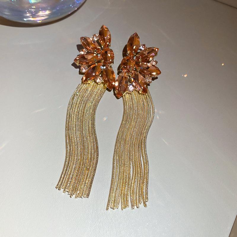 Luxury Silver Needle Diamond Flower Tassel Earrings Women's Style Premium Dinner Earrings Personalized Design Earrings