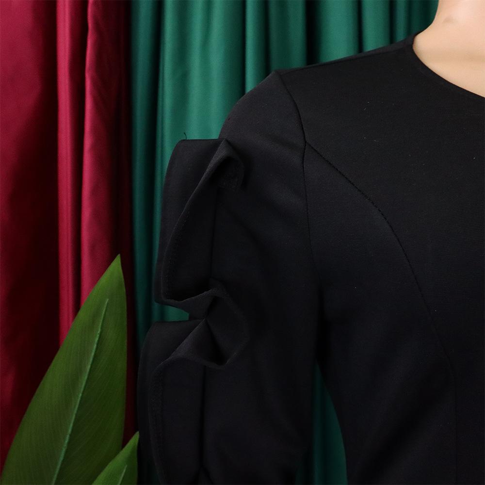 YYFS Női divat tavaszi őszi egyszínű nyomtatással, hosszú ujjú O-nyakú, magas derekú alkalmi ruhák