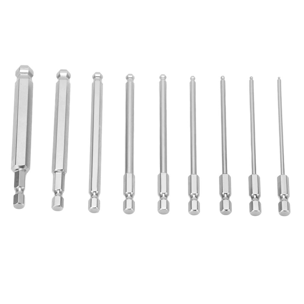 Walfront 9-Piece Hex Driver Bit Set, Rust-Resistant Steel, Magnetic Ball Head Hex Bits, 1/4-Inch Hex Shank, for Electric Screwdrivers