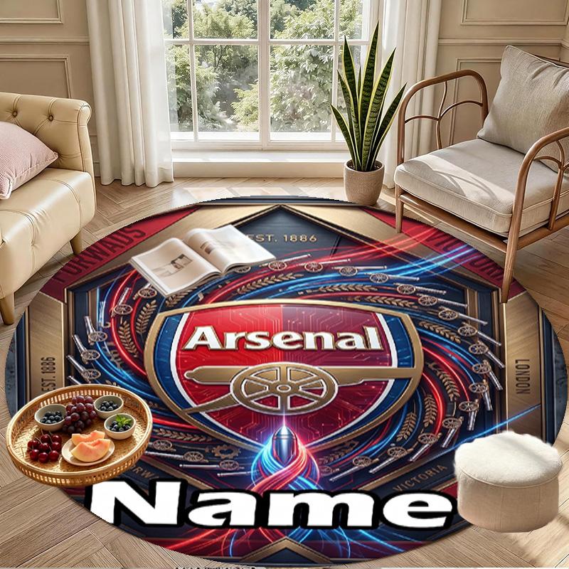 Custom Name Personalized Arsenal F.C Print Round Rug, Versatile Home Decor Carpet, for Playroom, Apartment, Balcony, Entryway, Hallway Gift