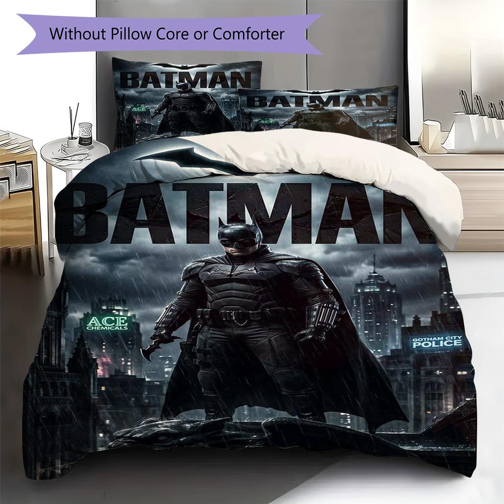 Super Bat Pattern Bedding Set Quilt Cover Pillowcase Home Decor Gift (1 * Duvet Cover + 2 * Pillowcase, Without Core)