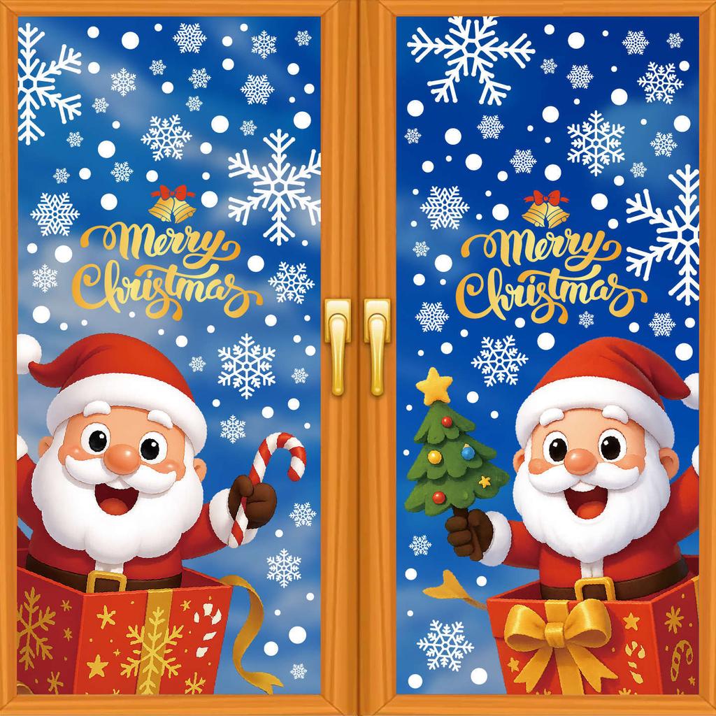 Weihnachtsaufkleber Weihnachtsmann Schneemann Glasaufkleber Fensterdekoration Schneeflocken Fensteraufkleber